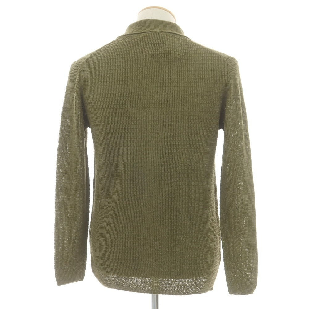 【中古】【未使用】ラルディーニ LARDINI リネン 襟付き カーディガン オリーブ【 44 】【 状態ランクS 】【 メンズ 】