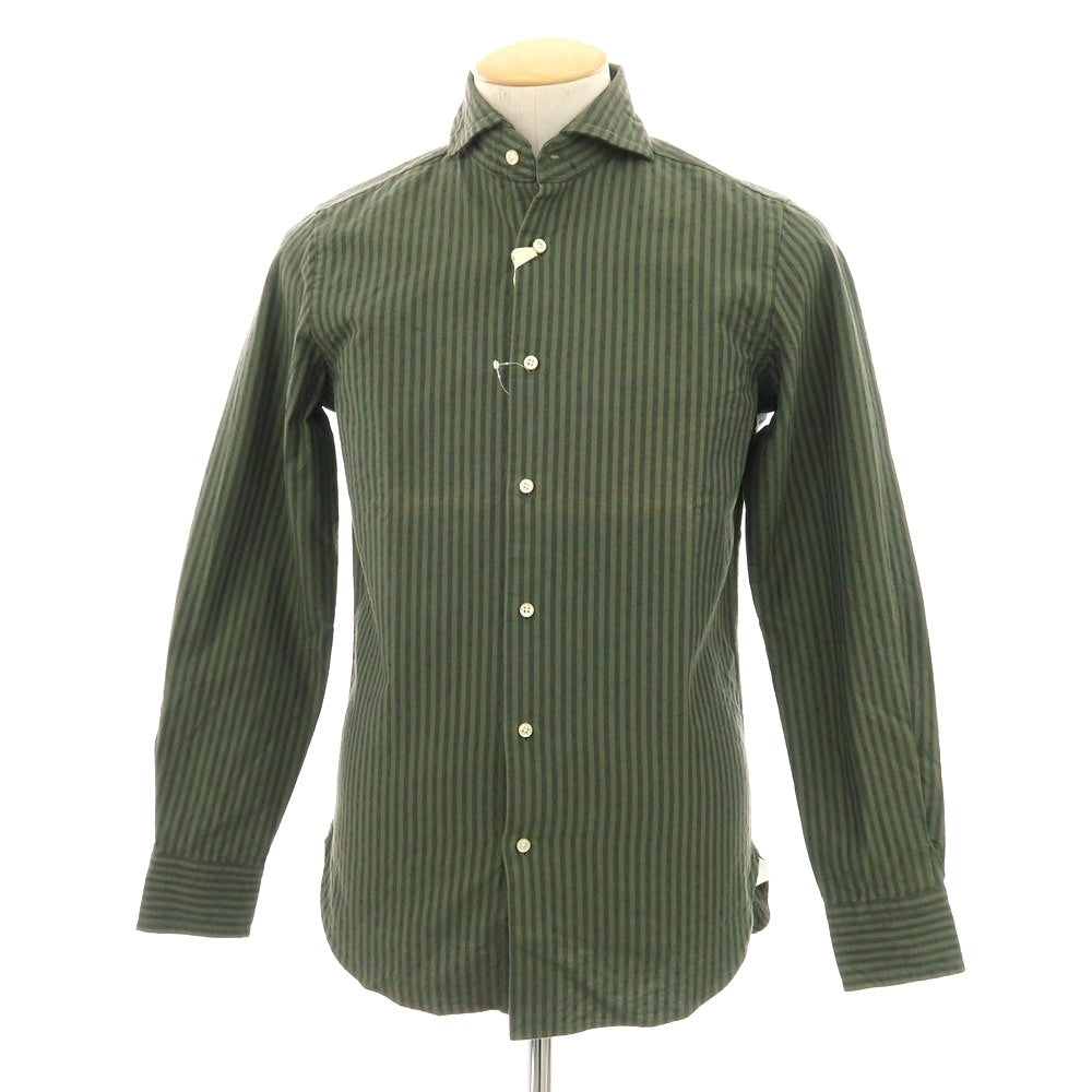 【中古】ギローバー GUY ROVER コットン ストライプ ホリゾンタルカラー カジュアルシャツ グラスグリーンxネイビー【サイズXS】【 状態ランクA 】【 メンズ 】