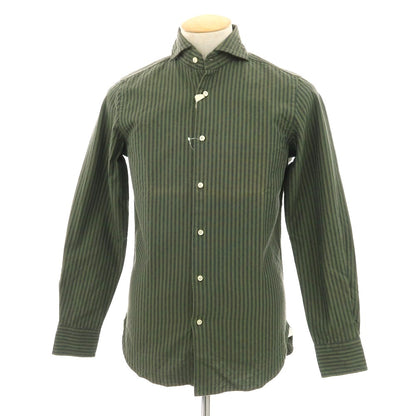 【中古】ギローバー GUY ROVER コットン ストライプ ホリゾンタルカラー カジュアルシャツ グラスグリーンxネイビー【サイズXS】【 状態ランクA 】【 メンズ 】