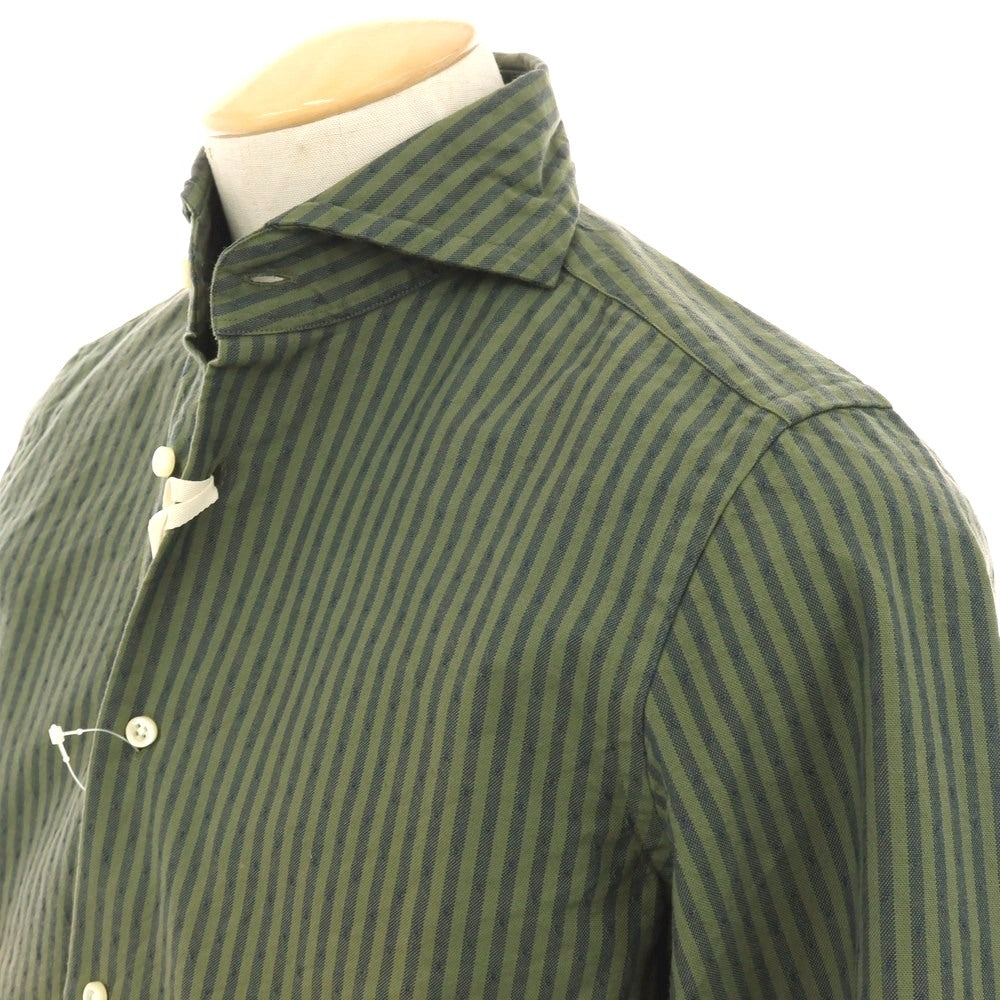【中古】ギローバー GUY ROVER コットン ストライプ ホリゾンタルカラー カジュアルシャツ グラスグリーンxネイビー【サイズXS】【 状態ランクA 】【 メンズ 】