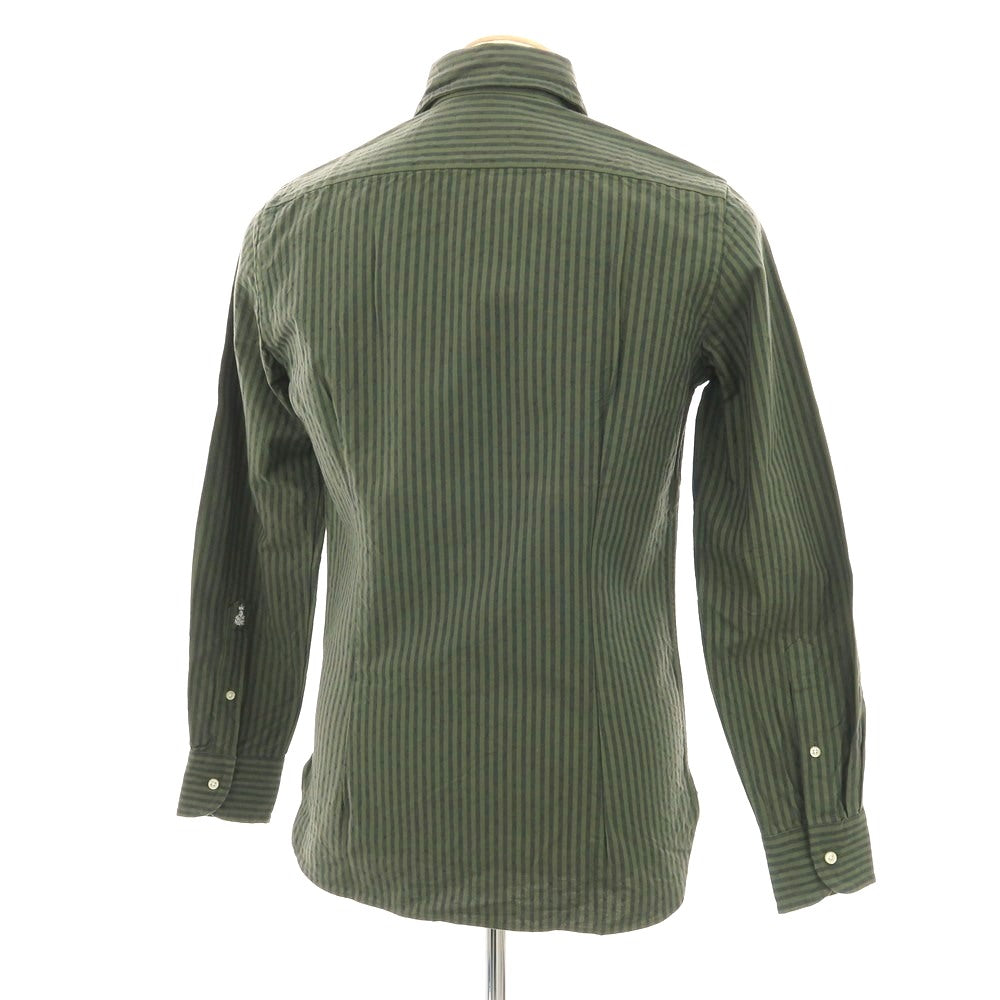【中古】ギローバー GUY ROVER コットン ストライプ ホリゾンタルカラー カジュアルシャツ グラスグリーンxネイビー【サイズXS】【 状態ランクA 】【 メンズ 】