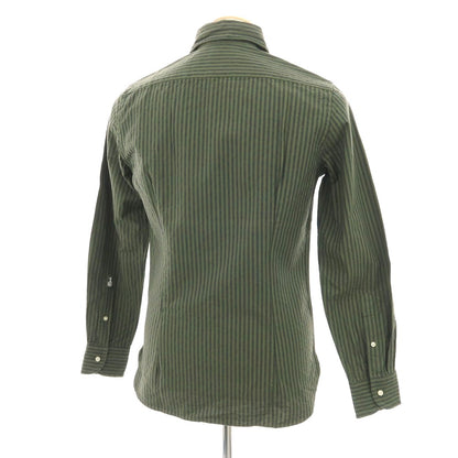 【中古】ギローバー GUY ROVER コットン ストライプ ホリゾンタルカラー カジュアルシャツ グラスグリーンxネイビー【サイズXS】【 状態ランクA 】【 メンズ 】