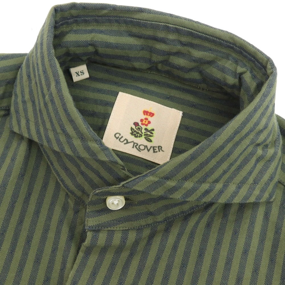 【中古】ギローバー GUY ROVER コットン ストライプ ホリゾンタルカラー カジュアルシャツ グラスグリーンxネイビー【サイズXS】【 状態ランクA 】【 メンズ 】