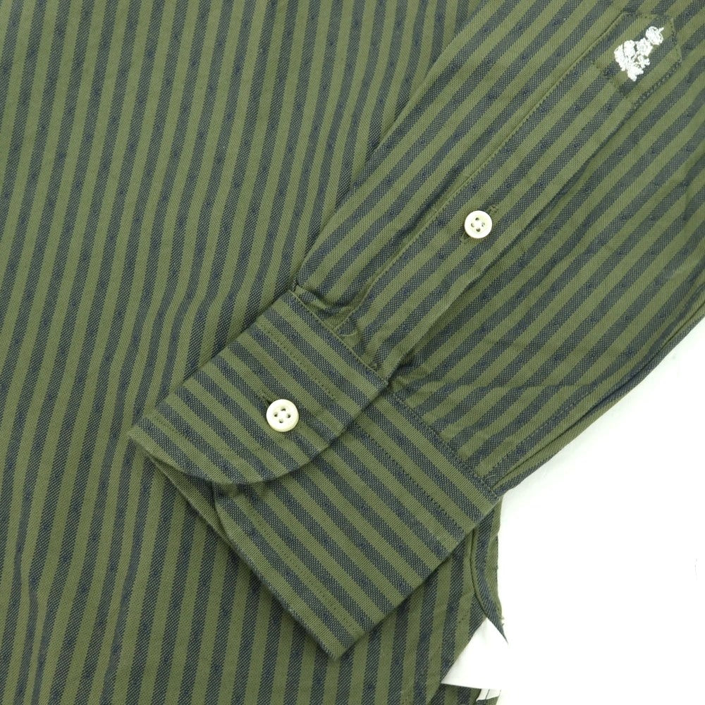 【中古】ギローバー GUY ROVER コットン ストライプ ホリゾンタルカラー カジュアルシャツ グラスグリーンxネイビー【サイズXS】【 状態ランクA 】【 メンズ 】