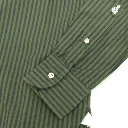 【中古】ギローバー GUY ROVER コットン ストライプ ホリゾンタルカラー カジュアルシャツ グラスグリーンxネイビー【サイズXS】【 状態ランクA 】【 メンズ 】