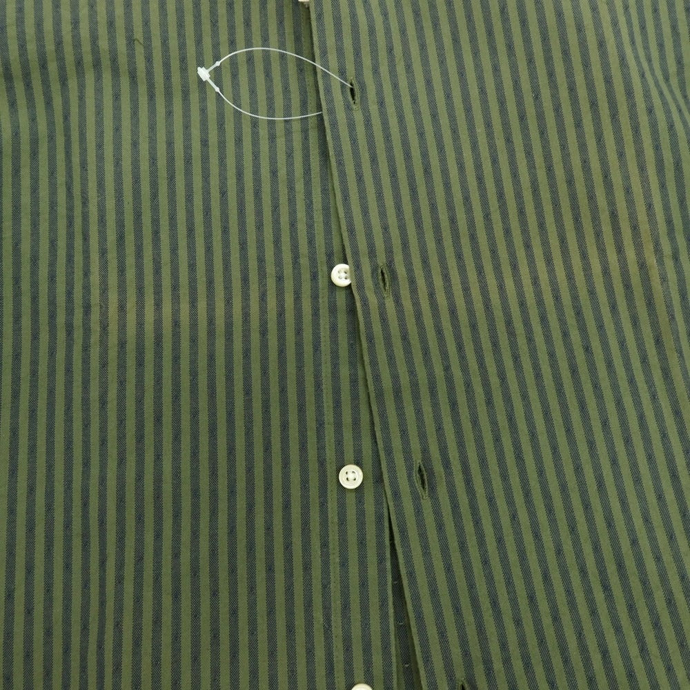 【中古】ギローバー GUY ROVER コットン ストライプ ホリゾンタルカラー カジュアルシャツ グラスグリーンxネイビー【サイズXS】【 状態ランクA 】【 メンズ 】