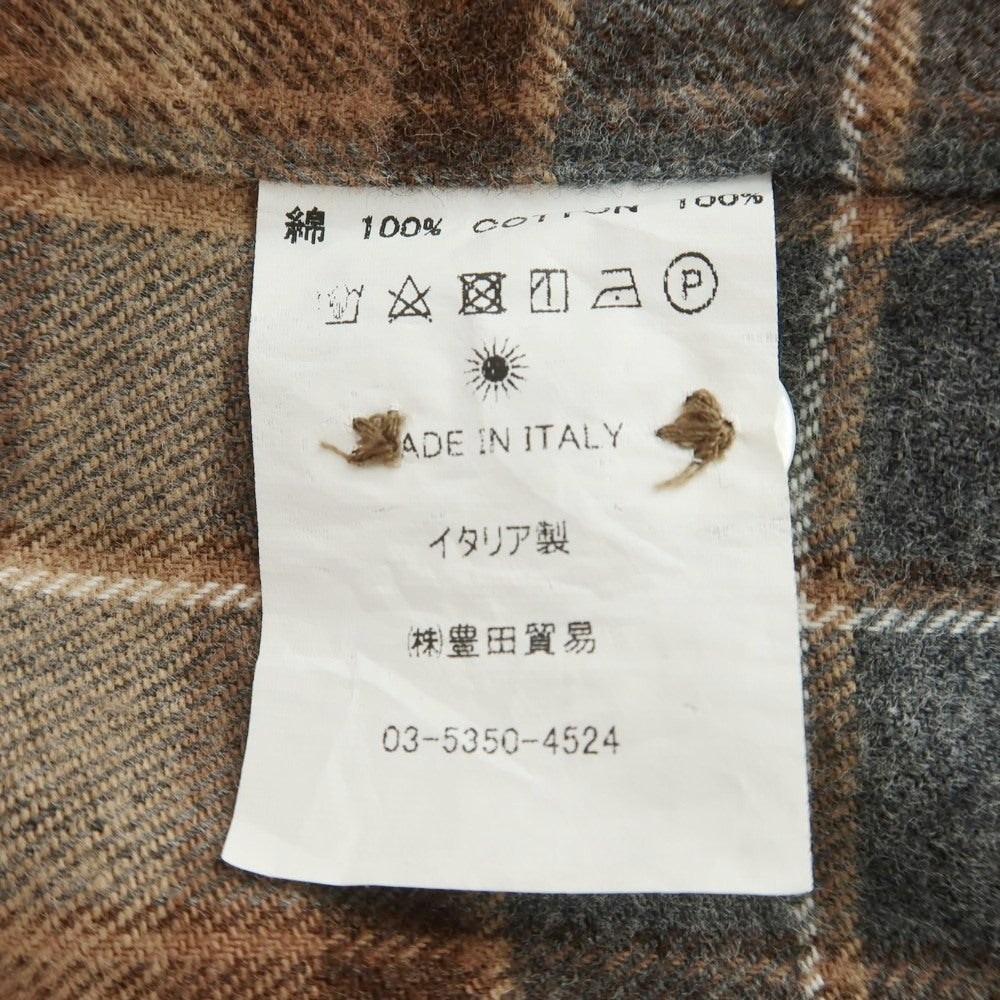 【中古】【未使用】ジャンネット giannetto コットン チェック ワイドカラー ネルシャツ ブラウンベージュxグレー【 S 】【 状態ランクS 】【 メンズ 】