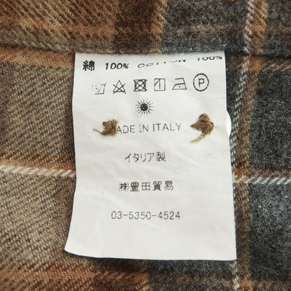 【中古】【未使用】ジャンネット giannetto コットン チェック ワイドカラー ネルシャツ ブラウンベージュxグレー【 S 】【 状態ランクS 】【 メンズ 】