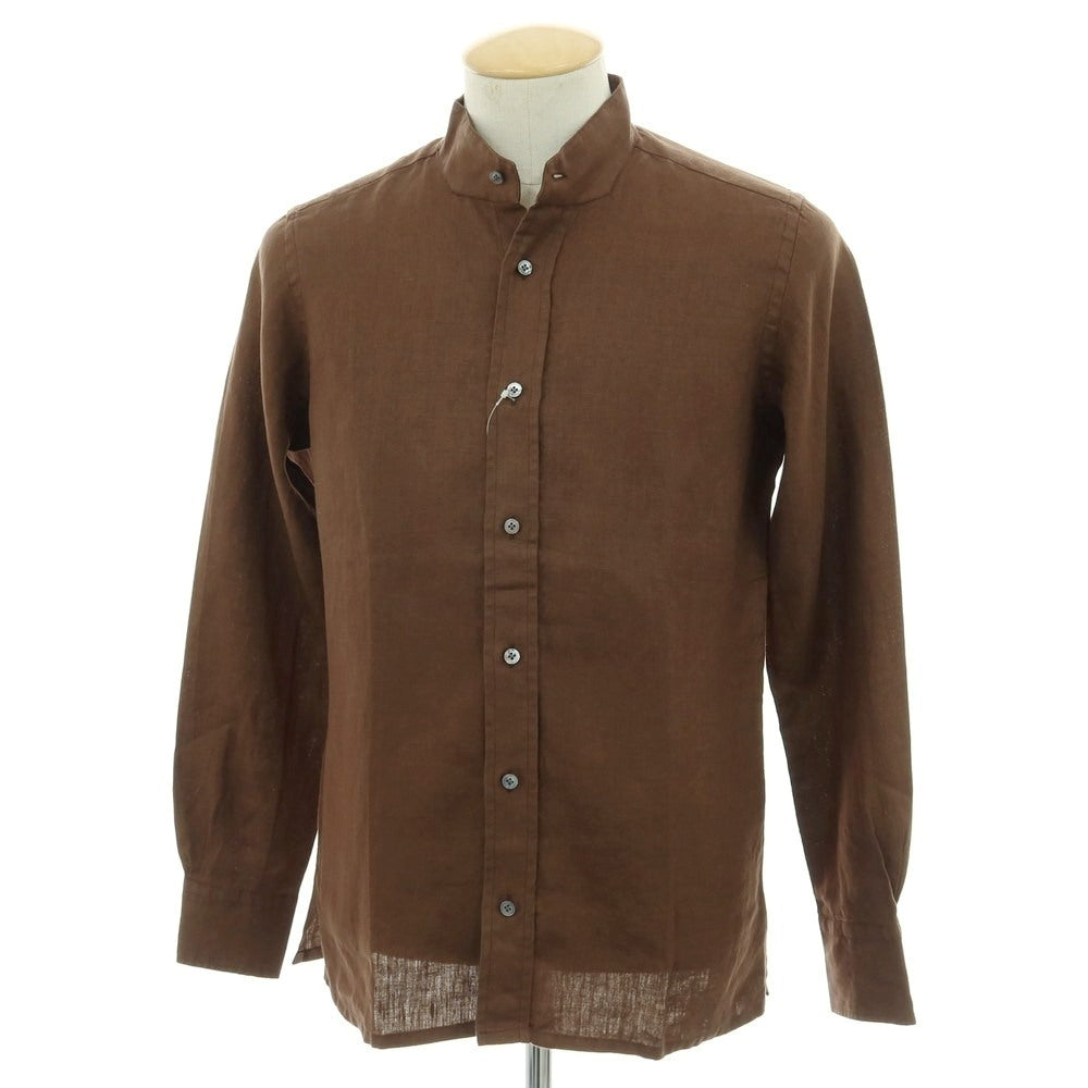 【中古】バグッタ Bagutta リネン スタンドカラー カジュアルシャツ ブラウン【サイズ37】【 状態ランクA 】【 メンズ 】