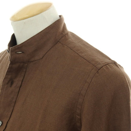 【中古】バグッタ Bagutta リネン スタンドカラー カジュアルシャツ ブラウン【サイズ37】【 状態ランクA 】【 メンズ 】