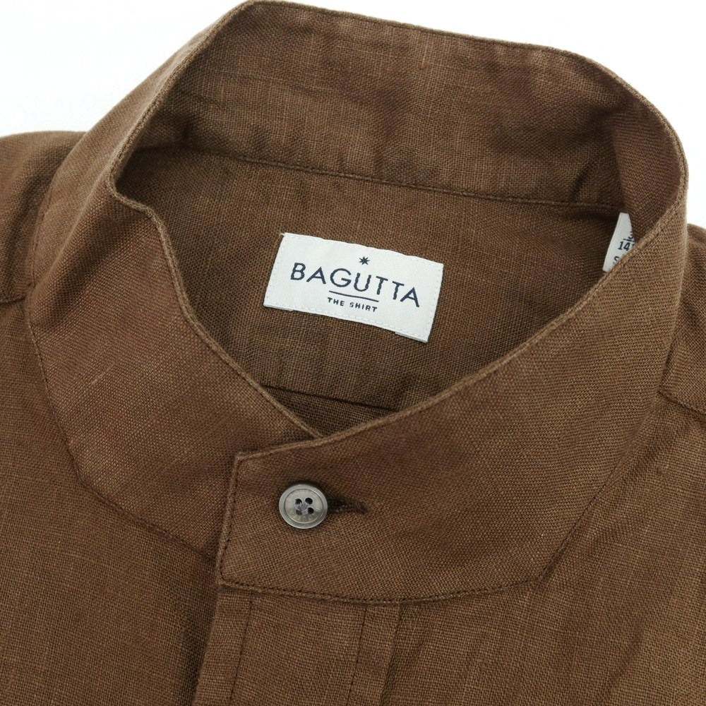 【中古】バグッタ Bagutta リネン スタンドカラー カジュアルシャツ ブラウン【サイズ37】【 状態ランクA 】【 メンズ 】