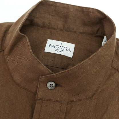 【中古】バグッタ Bagutta リネン スタンドカラー カジュアルシャツ ブラウン【サイズ37】【 状態ランクA 】【 メンズ 】