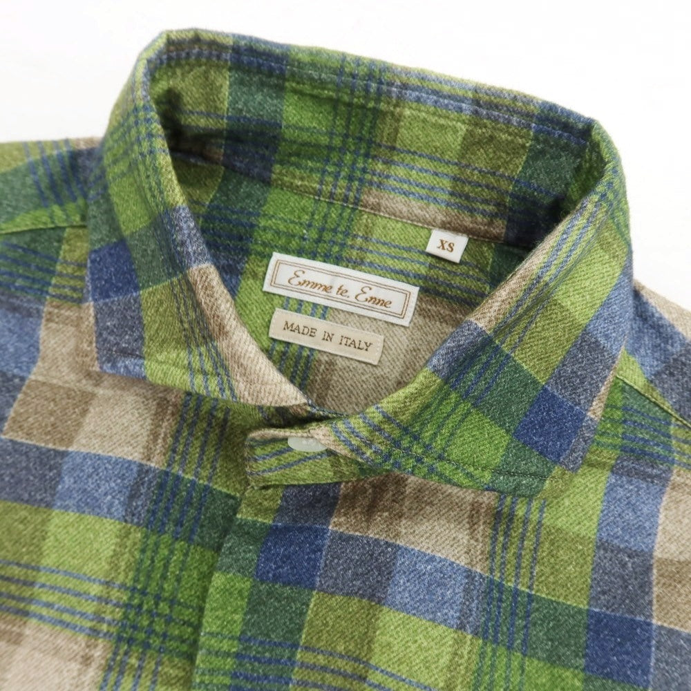【中古】エンメ テ エンネ Emme te. Enne コットン チェック プリント ワイドカラー カジュアルシャツ グリーンxベージュ【サイズXS】【 状態ランクB 】【 メンズ 】 [CPD]