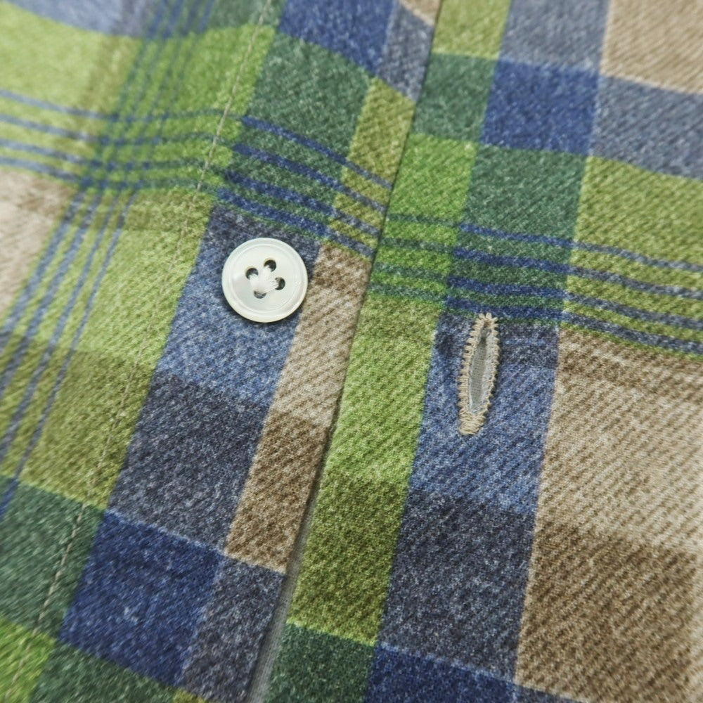 【中古】エンメ テ エンネ Emme te. Enne コットン チェック プリント ワイドカラー カジュアルシャツ グリーンxベージュ【サイズXS】【 状態ランクB 】【 メンズ 】