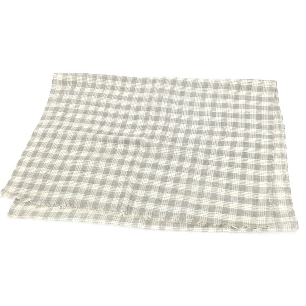 【中古】アニオナ Agnona シルク系 チェック ストール グレーxホワイト【 状態ランクB 】【 メンズ 】