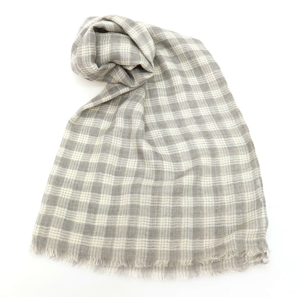 【中古】アニオナ Agnona シルク系 チェック ストール グレーxホワイト【 状態ランクB 】【 メンズ 】
