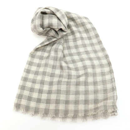 【中古】アニオナ Agnona シルク系 チェック ストール グレーxホワイト【 状態ランクB 】【 メンズ 】