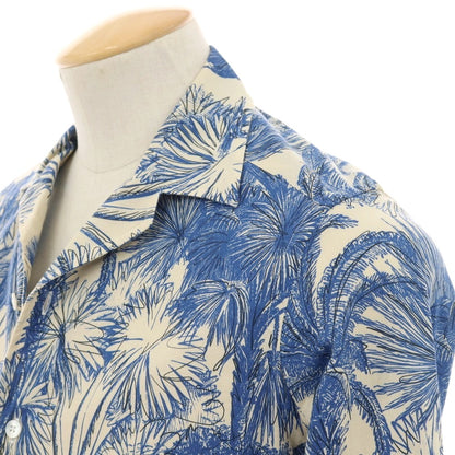 【中古】バグッタ Bagutta コットン ボタニカル柄 プリント オープンカラー カジュアルシャツ ベージュxブルー【サイズ37】【 状態ランクB 】【 メンズ 】