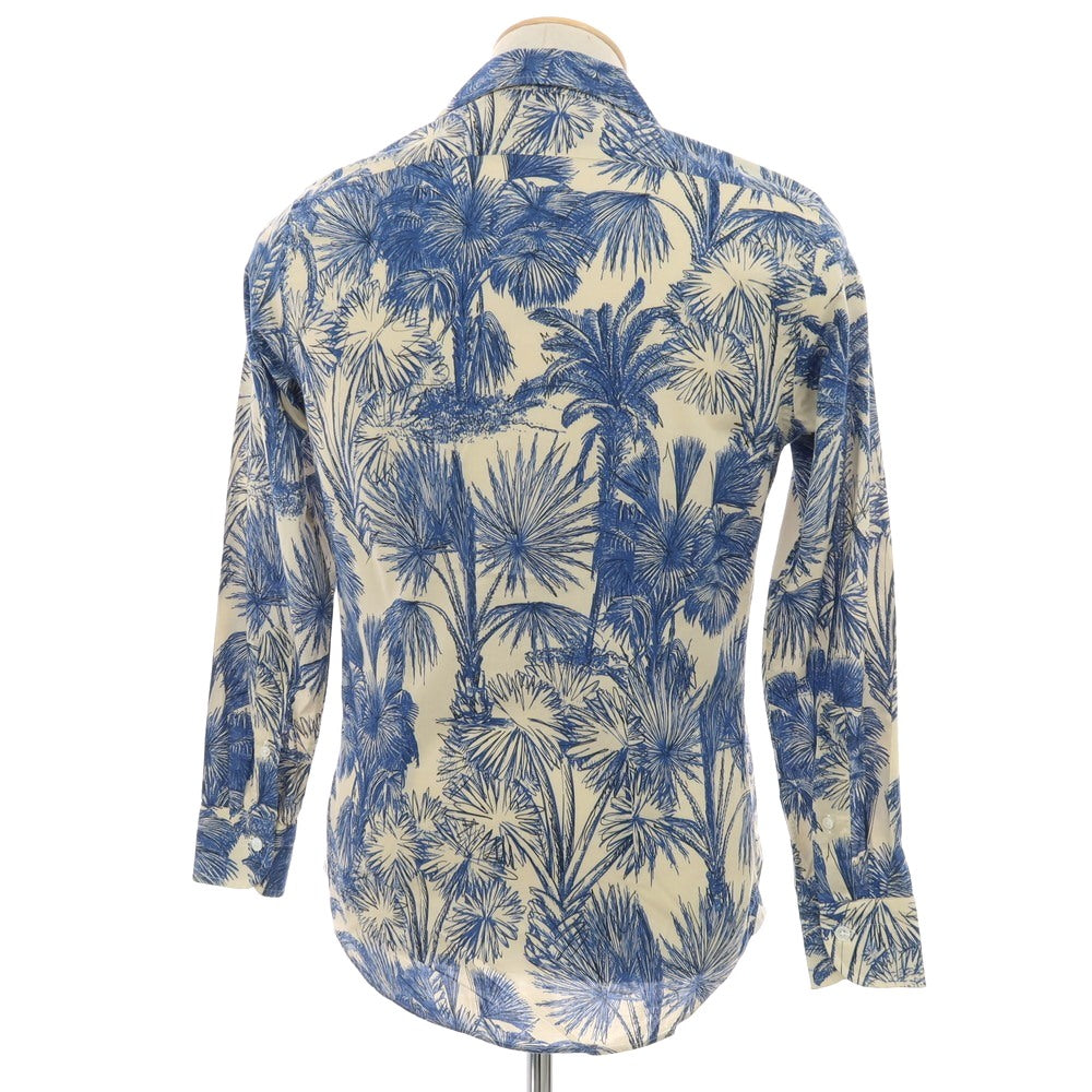 【中古】バグッタ Bagutta コットン ボタニカル柄 プリント オープンカラー カジュアルシャツ ベージュxブルー【サイズ37】【 状態ランクB 】【 メンズ 】