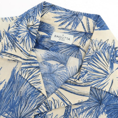 【中古】バグッタ Bagutta コットン ボタニカル柄 プリント オープンカラー カジュアルシャツ ベージュxブルー【サイズ37】【 状態ランクB 】【 メンズ 】