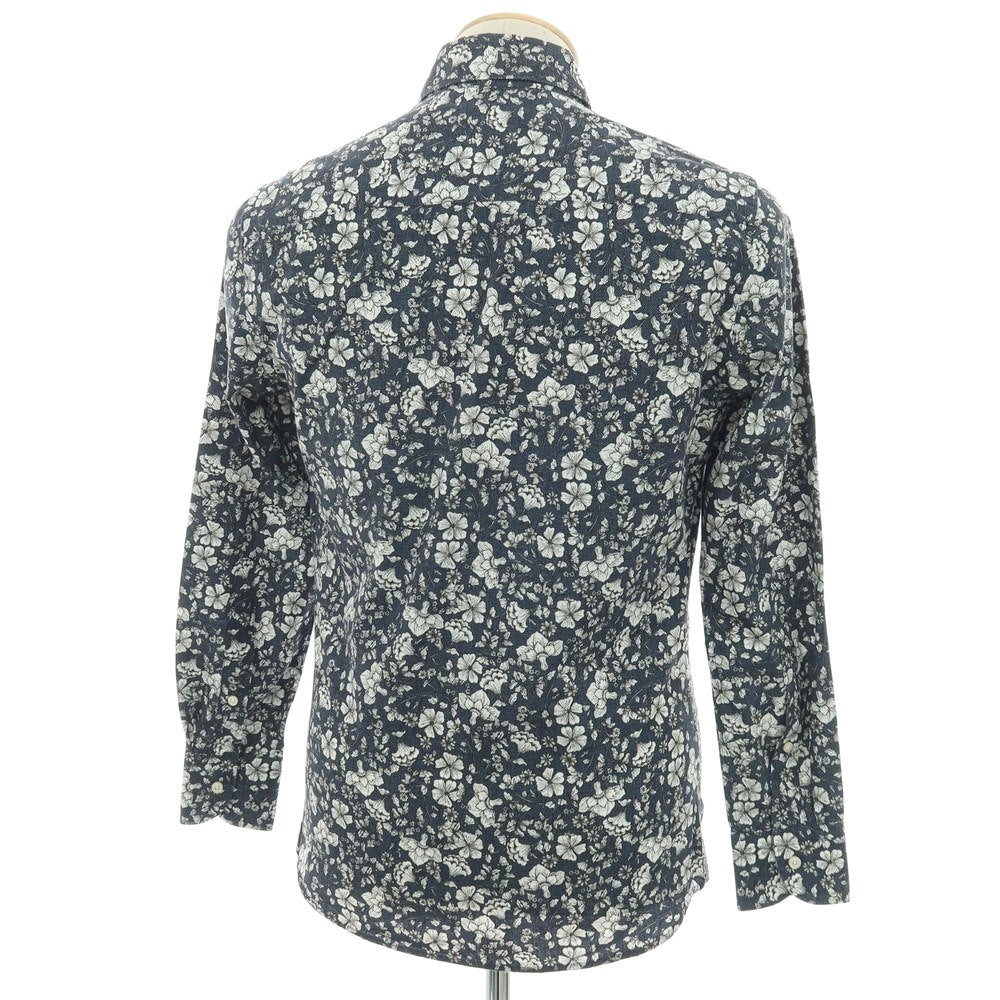 【中古】ギラルデッリ GHIRARDELLI コットン ボタニカル柄 プリント ワイドカラー カジュアルシャツ ネイビーxホワイト【サイズ37】【 状態ランクB 】【 メンズ 】
