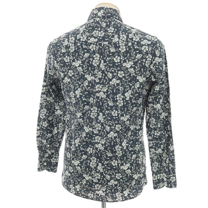【中古】ギラルデッリ GHIRARDELLI コットン ボタニカル柄 プリント ワイドカラー カジュアルシャツ ネイビーxホワイト【サイズ37】【 状態ランクB 】【 メンズ 】