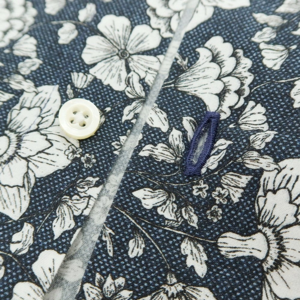 【中古】ギラルデッリ GHIRARDELLI コットン ボタニカル柄 プリント ワイドカラー カジュアルシャツ ネイビーxホワイト【サイズ37】【 状態ランクB 】【 メンズ 】