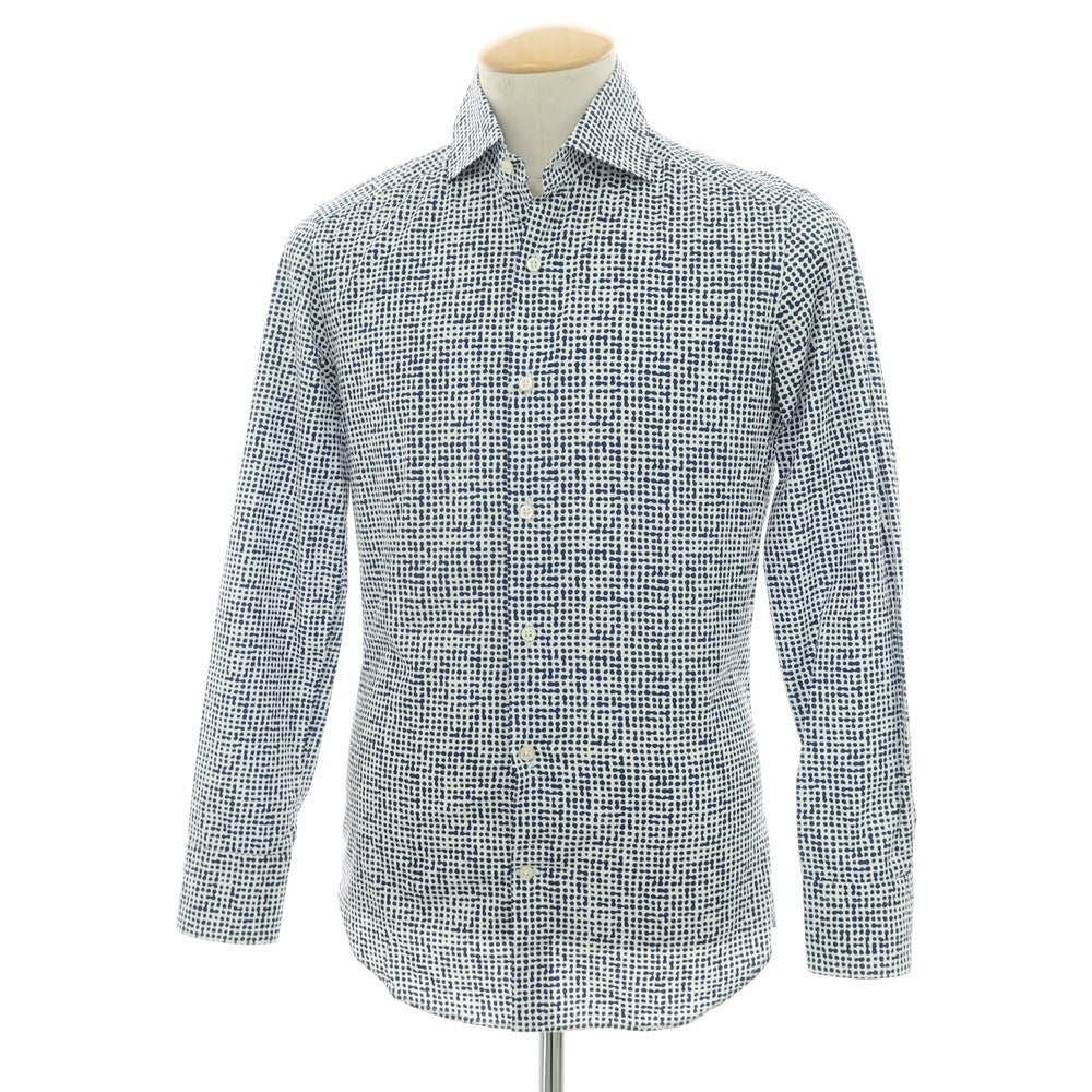【中古】ギラルデッリ GHIRARDELLI コットン プリント ワイドカラー カジュアルシャツ ネイビーxホワイト【サイズ37】【 状態ランクB 】【 メンズ 】