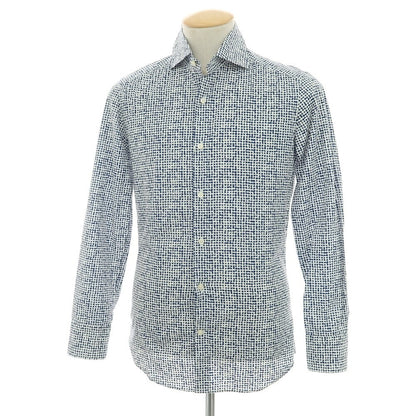 【中古】ギラルデッリ GHIRARDELLI コットン プリント ワイドカラー カジュアルシャツ ネイビーxホワイト【サイズ37】【 状態ランクB 】【 メンズ 】