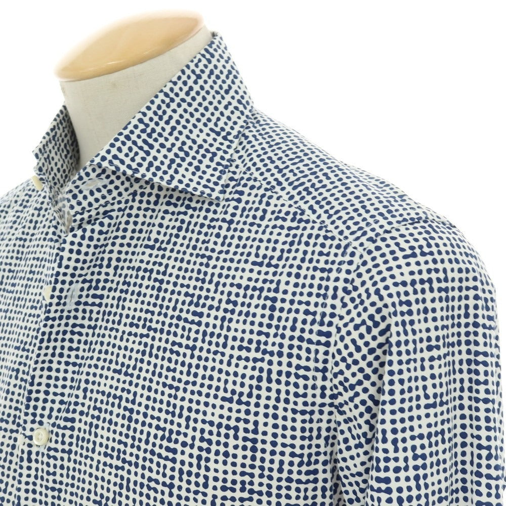 【中古】ギラルデッリ GHIRARDELLI コットン プリント ワイドカラー カジュアルシャツ ネイビーxホワイト【サイズ37】【 状態ランクB 】【 メンズ 】