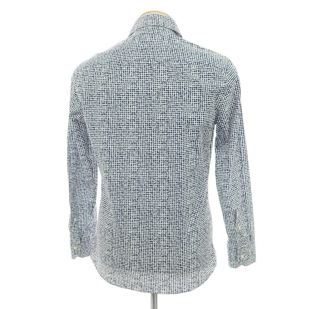 【中古】ギラルデッリ GHIRARDELLI コットン プリント ワイドカラー カジュアルシャツ ネイビーxホワイト【サイズ37】【 状態ランクB 】【 メンズ 】