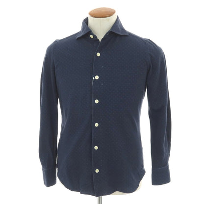 【中古】フィナモレ Finamore コットン ジャージー ドット プリント ワイドカラー カジュアルシャツ ネイビーxブルー【サイズ39】【 状態ランクD 】【 メンズ 】