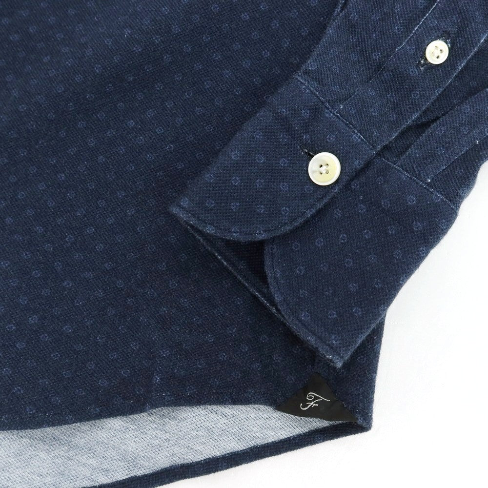 【中古】フィナモレ Finamore コットン ジャージー ドット プリント ワイドカラー カジュアルシャツ ネイビーxブルー【サイズ39】【 状態ランクD 】【 メンズ 】