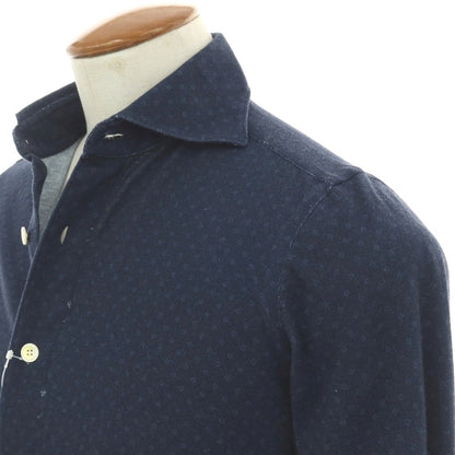 【中古】フィナモレ Finamore コットン ジャージー ドット プリント ワイドカラー カジュアルシャツ ネイビーxブルー【サイズ39】【 状態ランクD 】【 メンズ 】