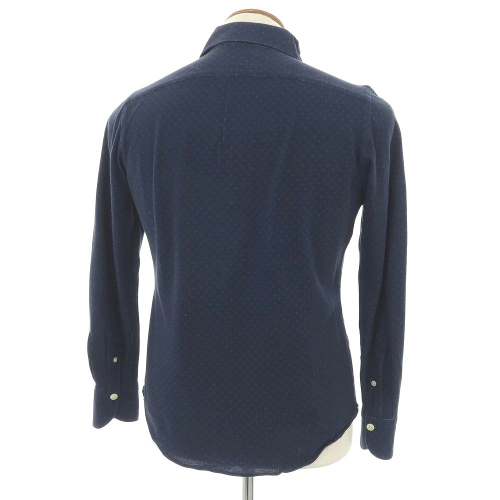 【中古】フィナモレ Finamore コットン ジャージー ドット プリント ワイドカラー カジュアルシャツ ネイビーxブルー【サイズ39】【 状態ランクD 】【 メンズ 】