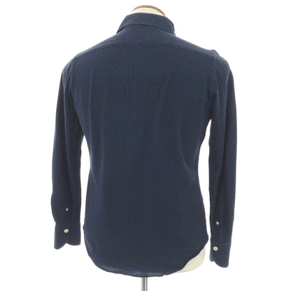 【中古】フィナモレ Finamore コットン ジャージー ドット プリント ワイドカラー カジュアルシャツ ネイビーxブルー【サイズ39】【 状態ランクD 】【 メンズ 】