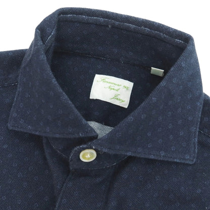 【中古】フィナモレ Finamore コットン ジャージー ドット プリント ワイドカラー カジュアルシャツ ネイビーxブルー【サイズ39】【 状態ランクD 】【 メンズ 】