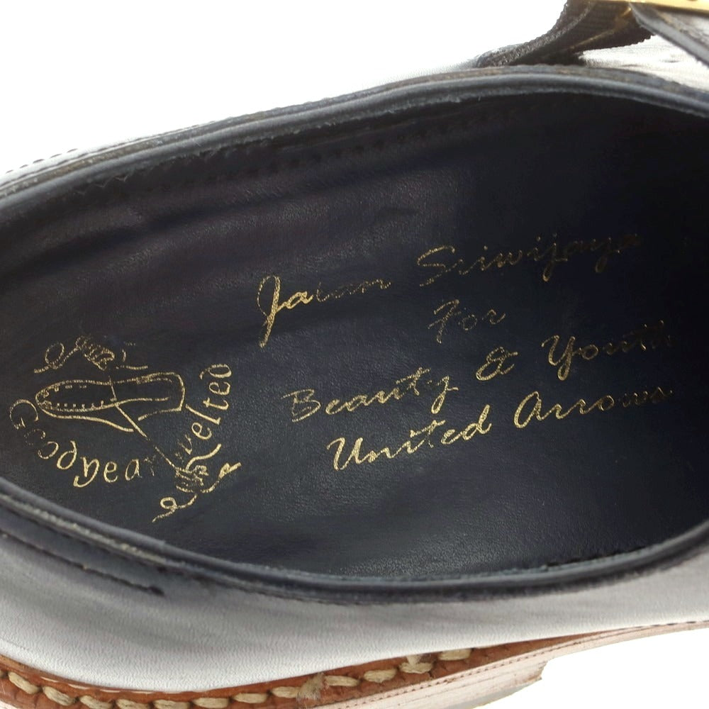 【中古】ジャランスリウァヤ JALAN SRIWIJAYA BEAUTY&amp;YOUTH別注 ダブルモンク ドレスシューズ ネイビー【 サイズ7 】【 状態ランクC 】【 メンズ 】 [BPD]