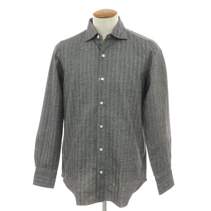 【中古】フィナモレ Finamore コットンウール ヘリンボーンストライプ ワイドカラー カジュアルシャツ グレー【サイズM】【 状態ランクA 】【 メンズ 】