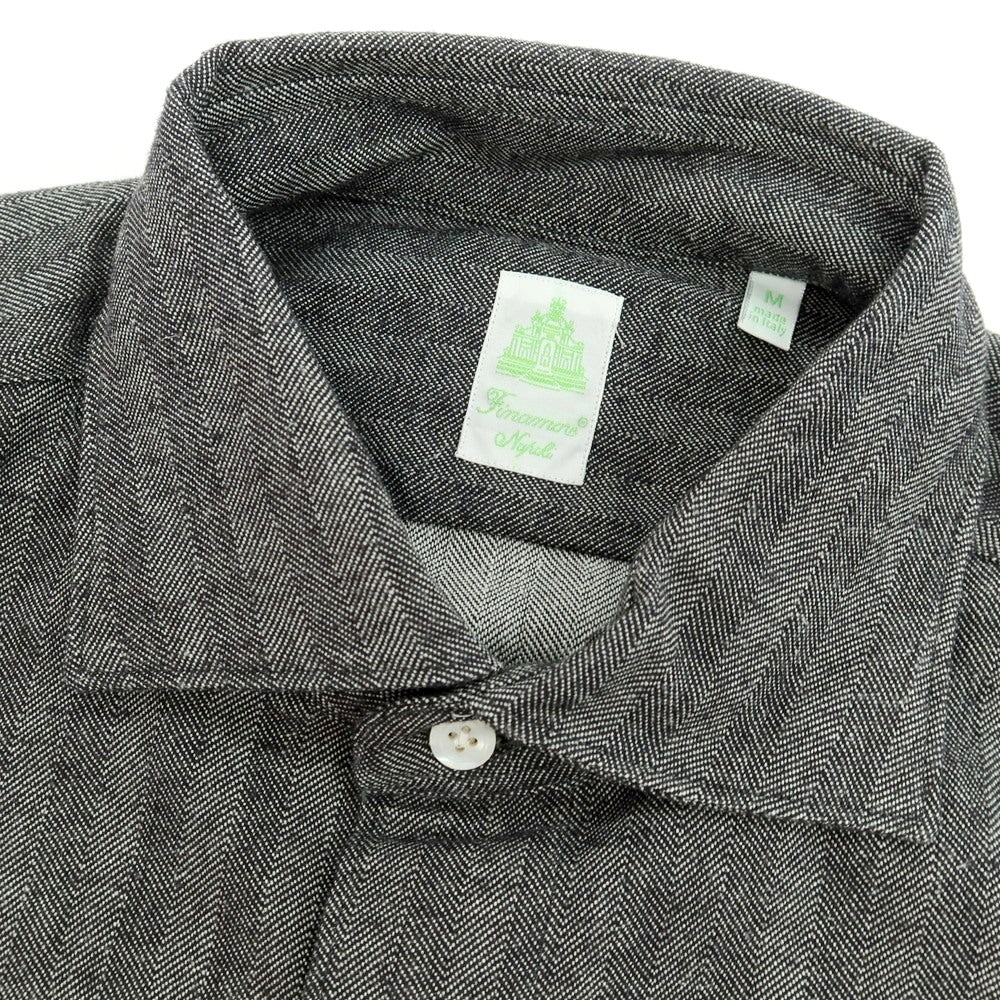 【中古】フィナモレ Finamore コットンウール ヘリンボーンストライプ ワイドカラー カジュアルシャツ グレー【サイズM】【 状態ランクA 】【 メンズ 】