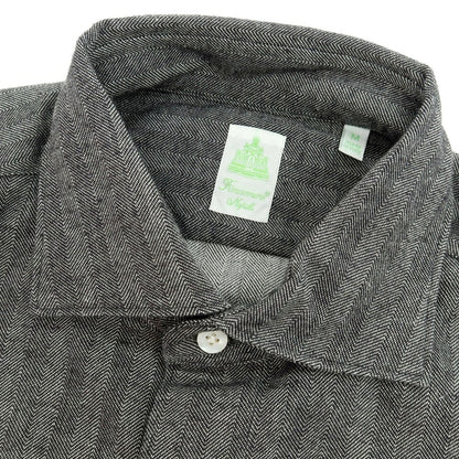 【中古】フィナモレ Finamore コットンウール ヘリンボーンストライプ ワイドカラー カジュアルシャツ グレー【サイズM】【 状態ランクA 】【 メンズ 】