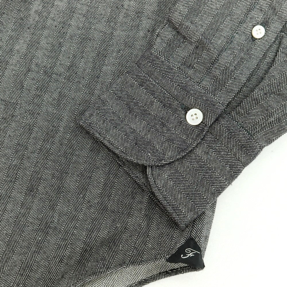 【中古】フィナモレ Finamore コットンウール ヘリンボーンストライプ ワイドカラー カジュアルシャツ グレー【サイズM】【 状態ランクA 】【 メンズ 】