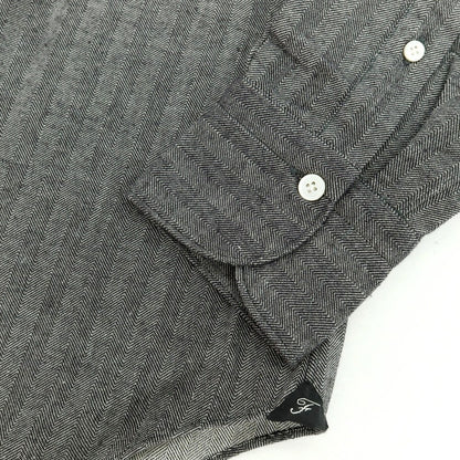 【中古】フィナモレ Finamore コットンウール ヘリンボーンストライプ ワイドカラー カジュアルシャツ グレー【サイズM】【 状態ランクA 】【 メンズ 】