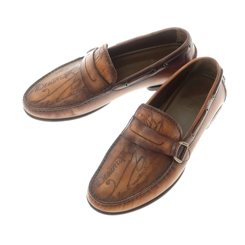 【中古】ベルルッティ Berluti カリグラフィ ローファー ブラウン【 7 1/2 】【 状態ランクB 】【 メンズ 】