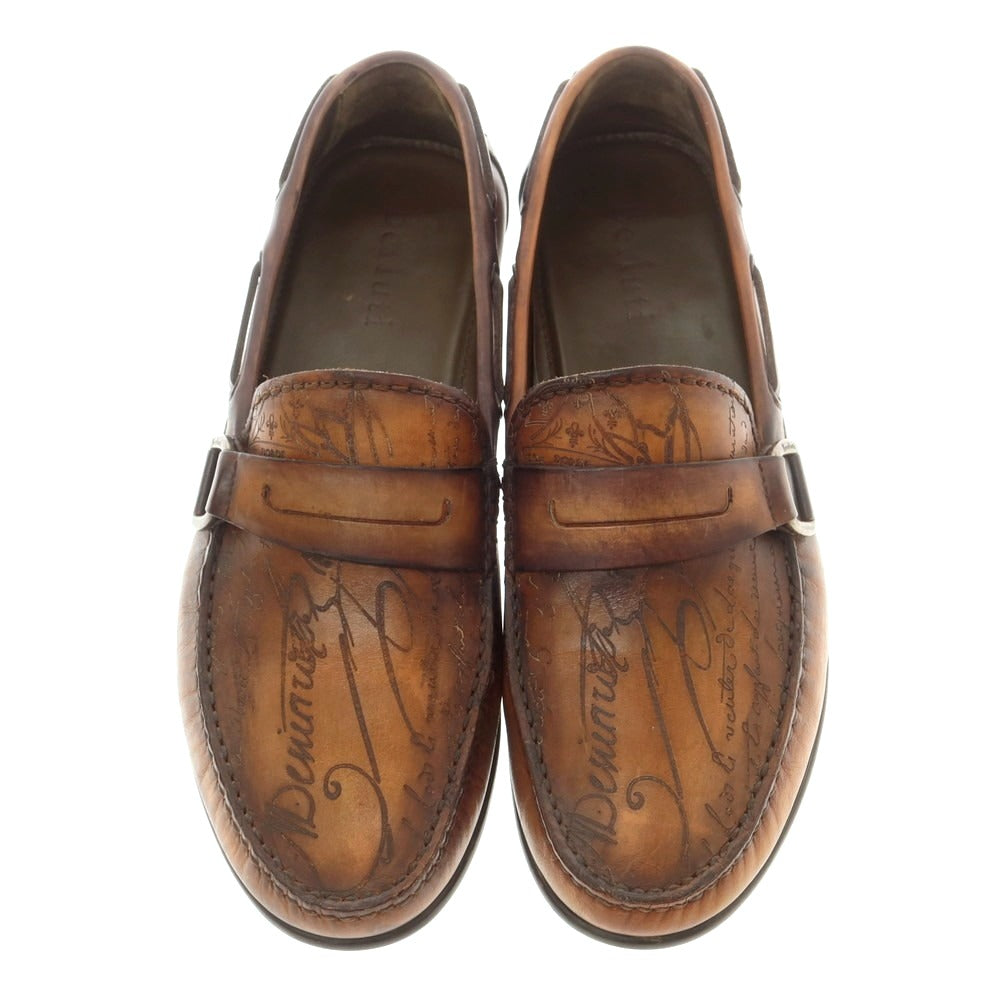 【中古】ベルルッティ Berluti カリグラフィ ローファー ブラウン【 7 1/2 】【 状態ランクB 】【 メンズ 】