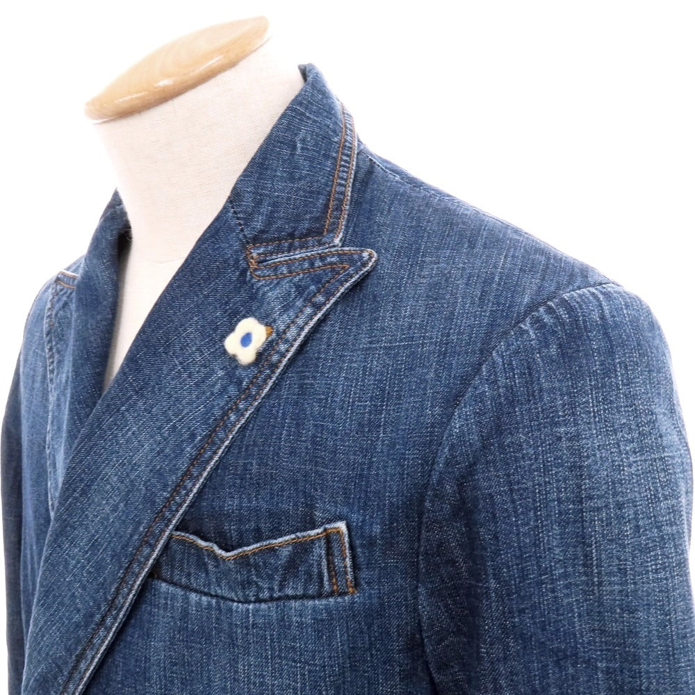 【中古】ラルディーニ LARDINI コットン デニム ダブル6B カジュアルジャケット ネイビーブルー【 44 】【 状態ランクB 】【 メンズ 】