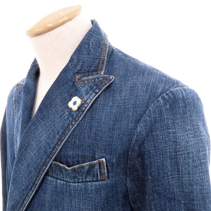 【中古】ラルディーニ LARDINI コットン デニム ダブル6B カジュアルジャケット ネイビーブルー【 44 】【 状態ランクB 】【 メンズ 】