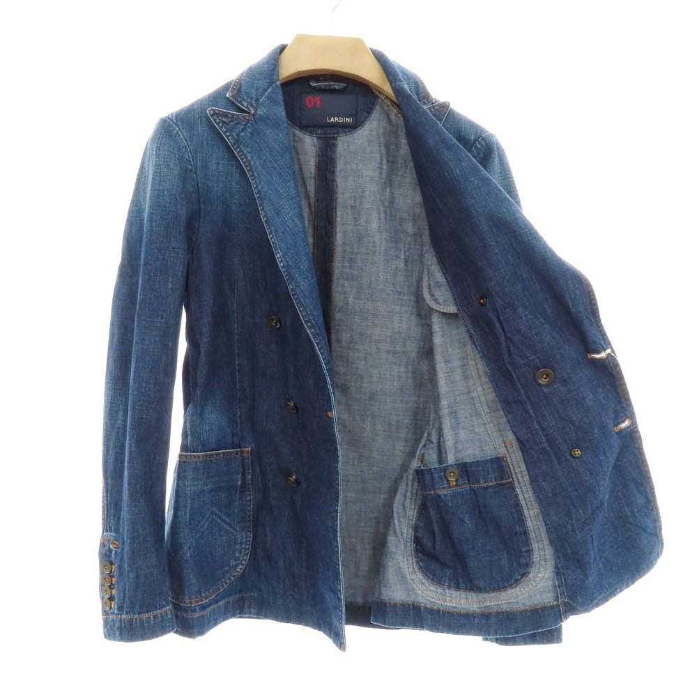 【中古】ラルディーニ LARDINI コットン デニム ダブル6B カジュアルジャケット ネイビーブルー【 44 】【 状態ランクB 】【 メンズ 】