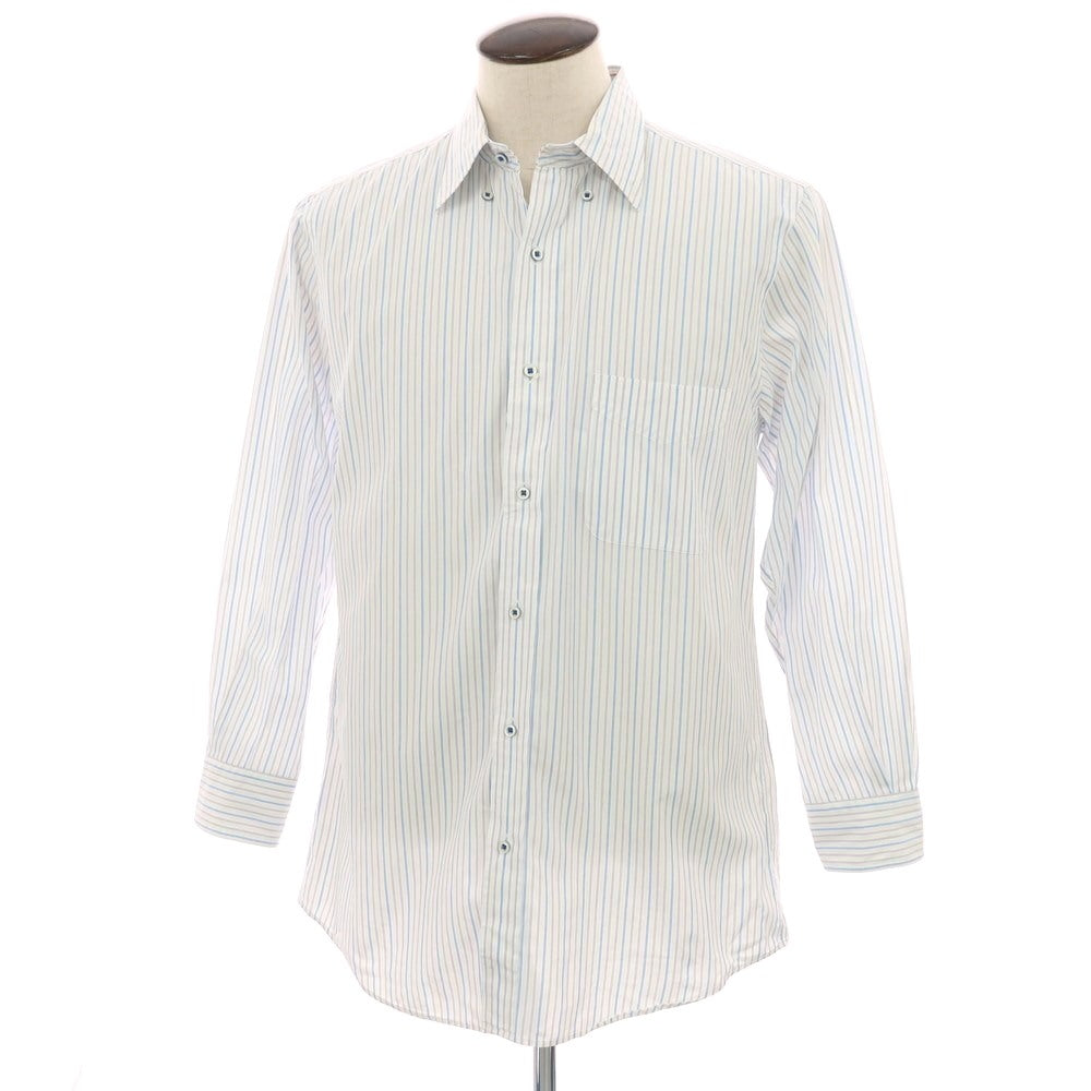 【中古】ニューヨーカー NEWYORKER コットン系 ストライプ ボタンダウン ドレスシャツ ホワイトxブルー【サイズXL】【 状態ランクB 】【 メンズ 】