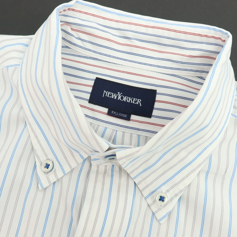 【中古】ニューヨーカー NEWYORKER コットン系 ストライプ ボタンダウン ドレスシャツ ホワイトxブルー【サイズXL】【 状態ランクB 】【 メンズ 】 [CPD]